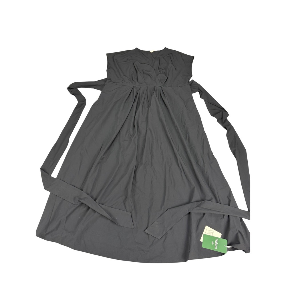 Halara Breezeful Black Sleeveless V-Neck Pleated Empire Waist Tie Dress 1X NEW